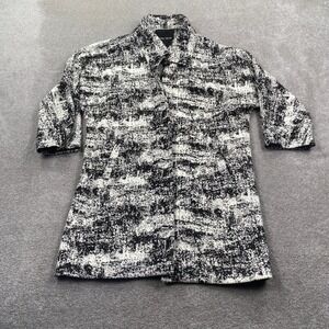 Ivanka Trump Mens Black White Abstract Knit Open Front Shirt Small RN54163